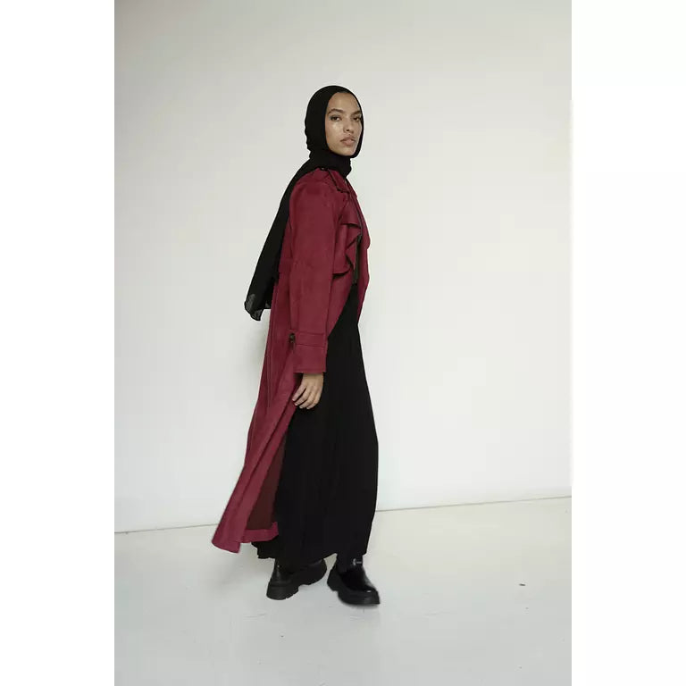 Suede Coat in Burgundy