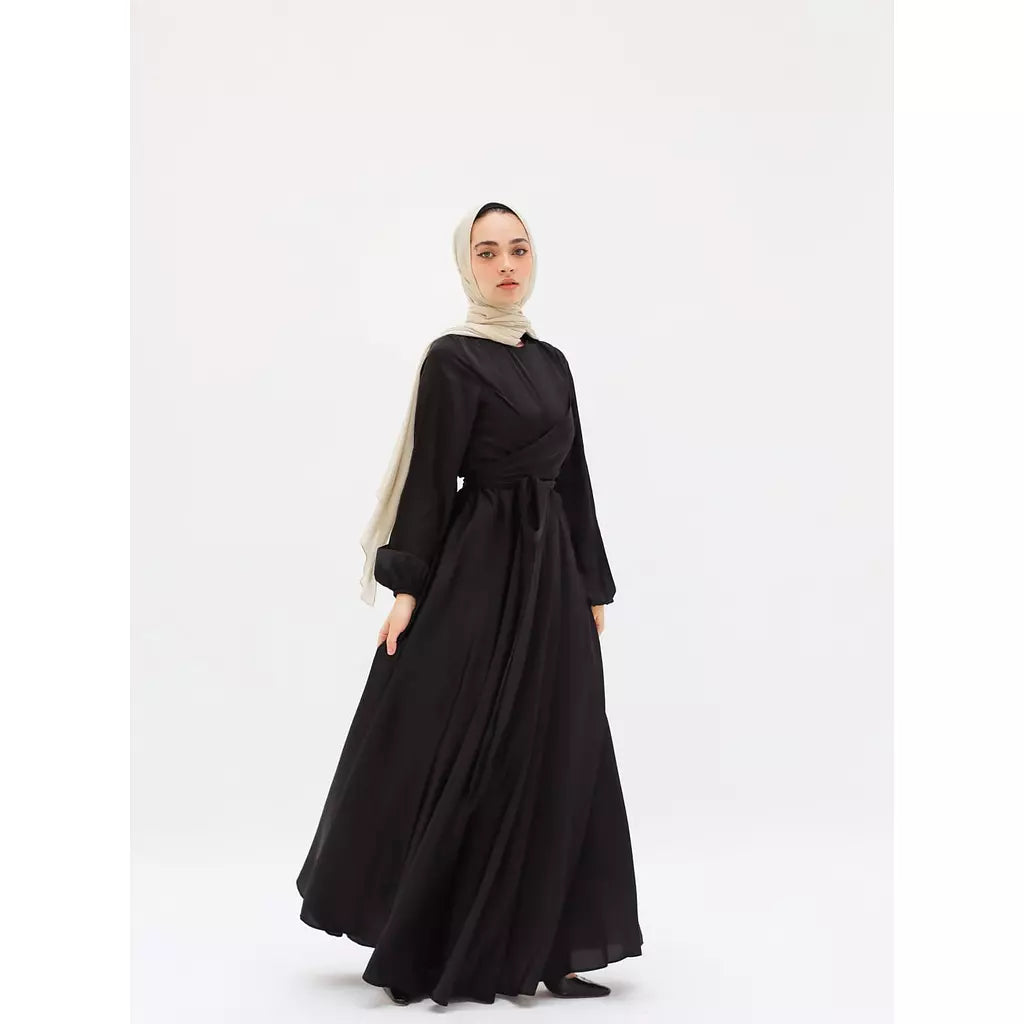 Wrap Satin Dress In Black