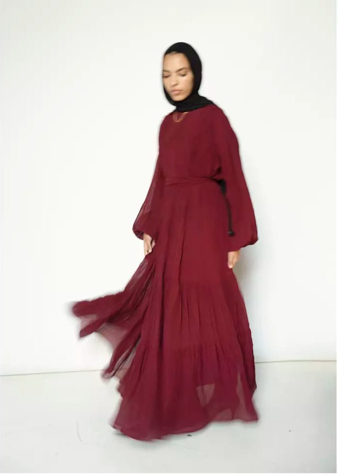 Crushed Flowy Dress in Burgundy
