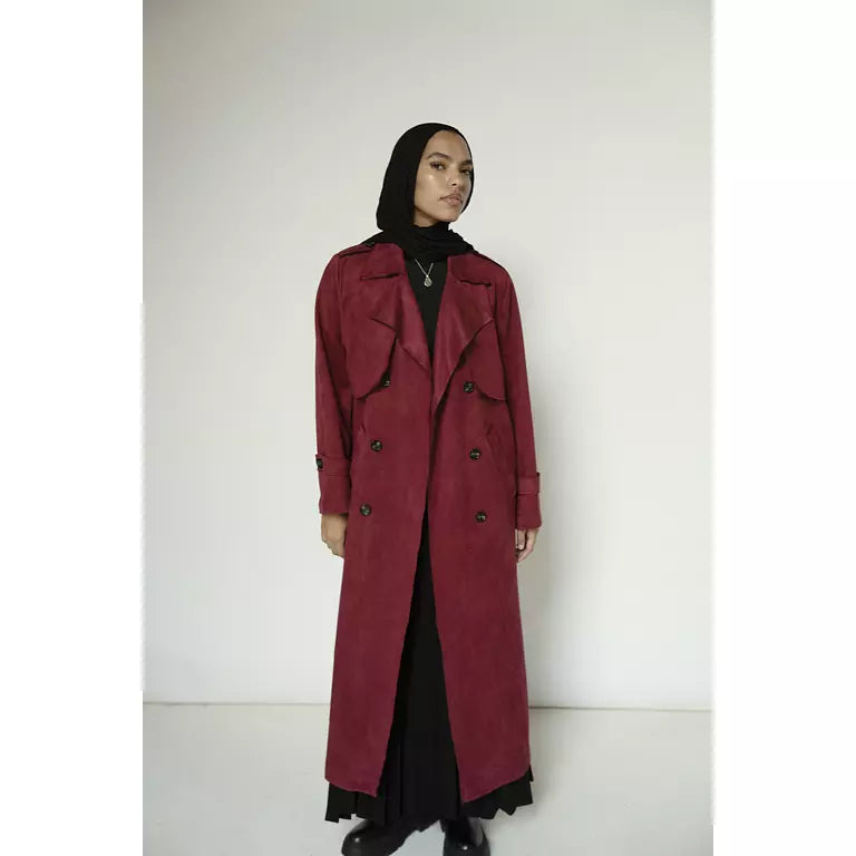 Suede Coat in Burgundy