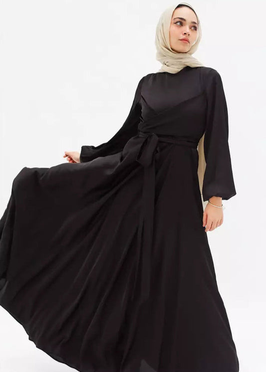 Wrap Satin Dress In Black