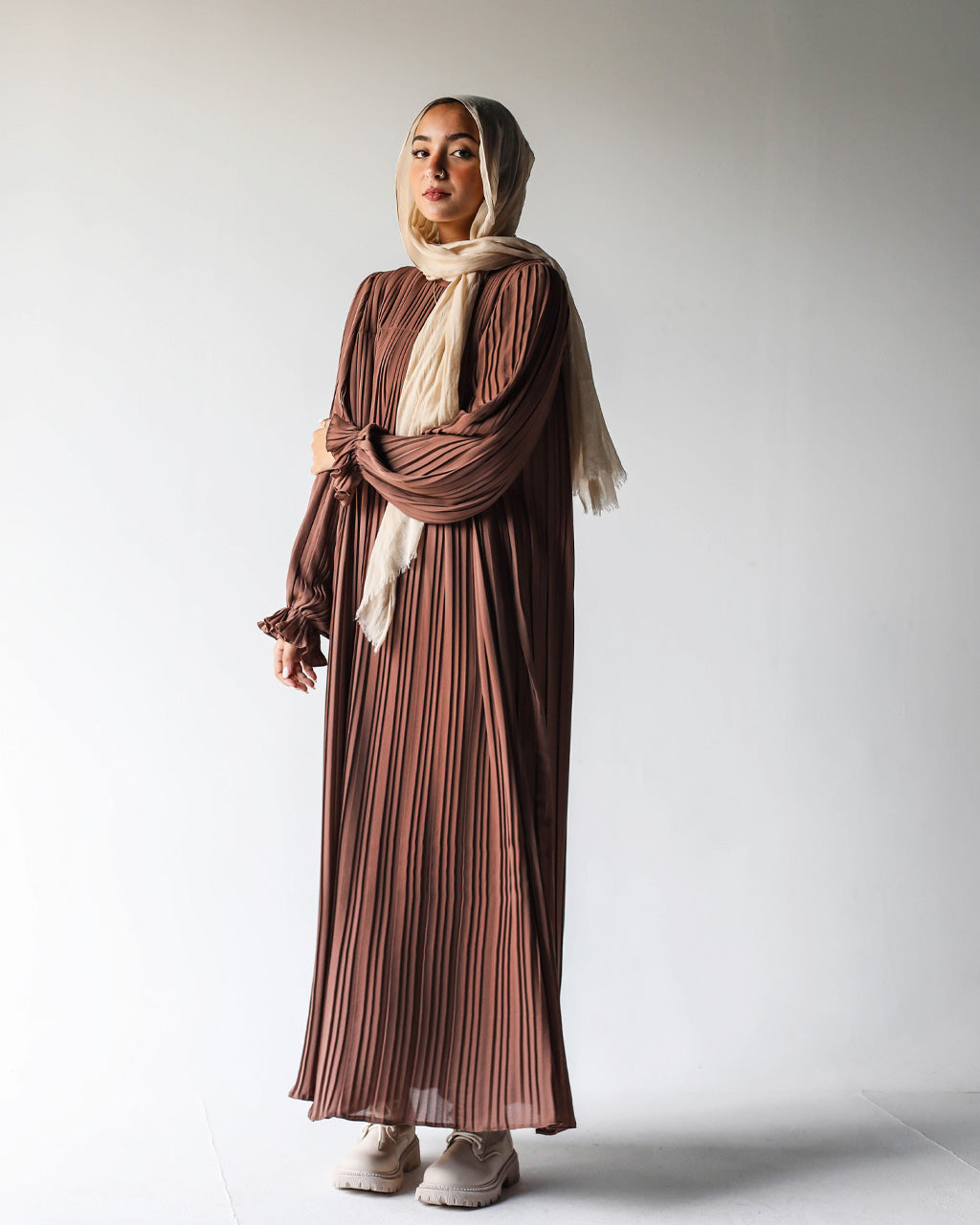 Pleated Dress In Brown