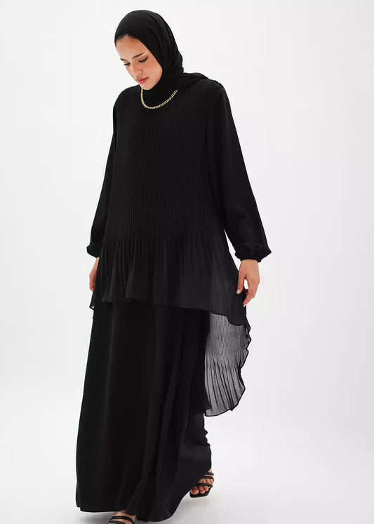Pleated Chiffon High Low Abaya