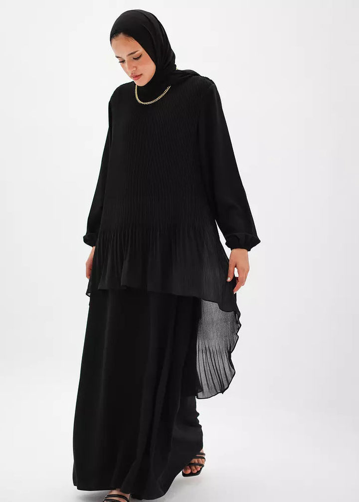 Pleated Chiffon High Low Abaya