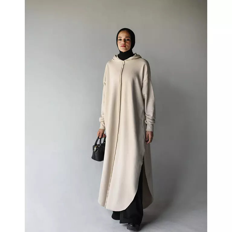 Rounded Hoodie In Beige