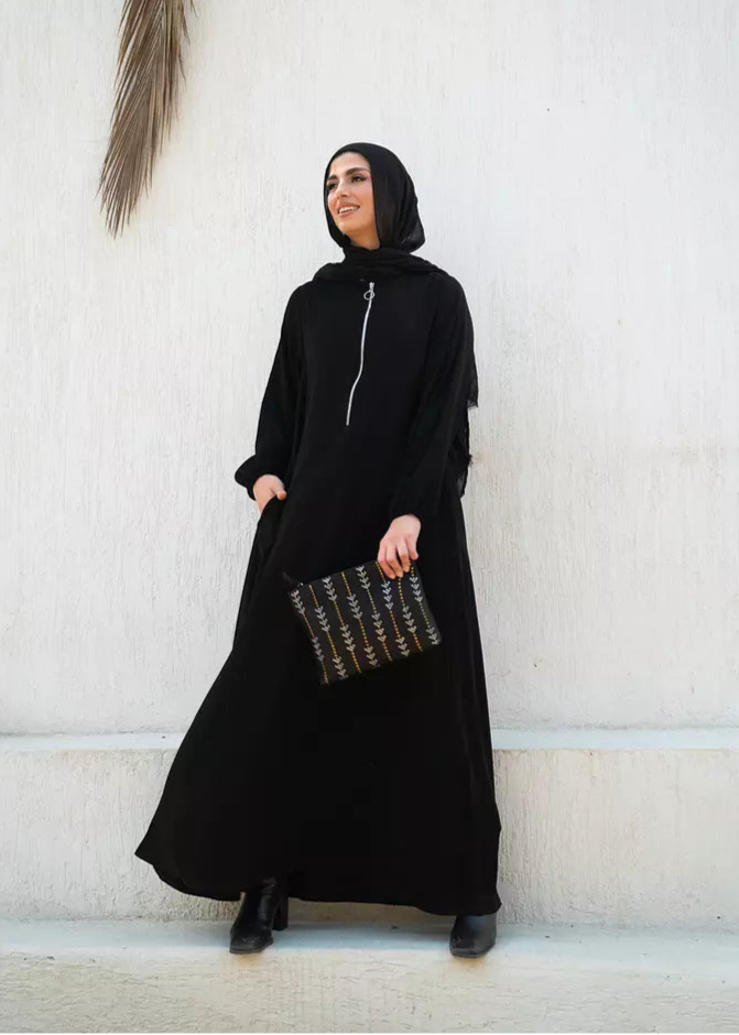 Basic Zipper Abaya In Black