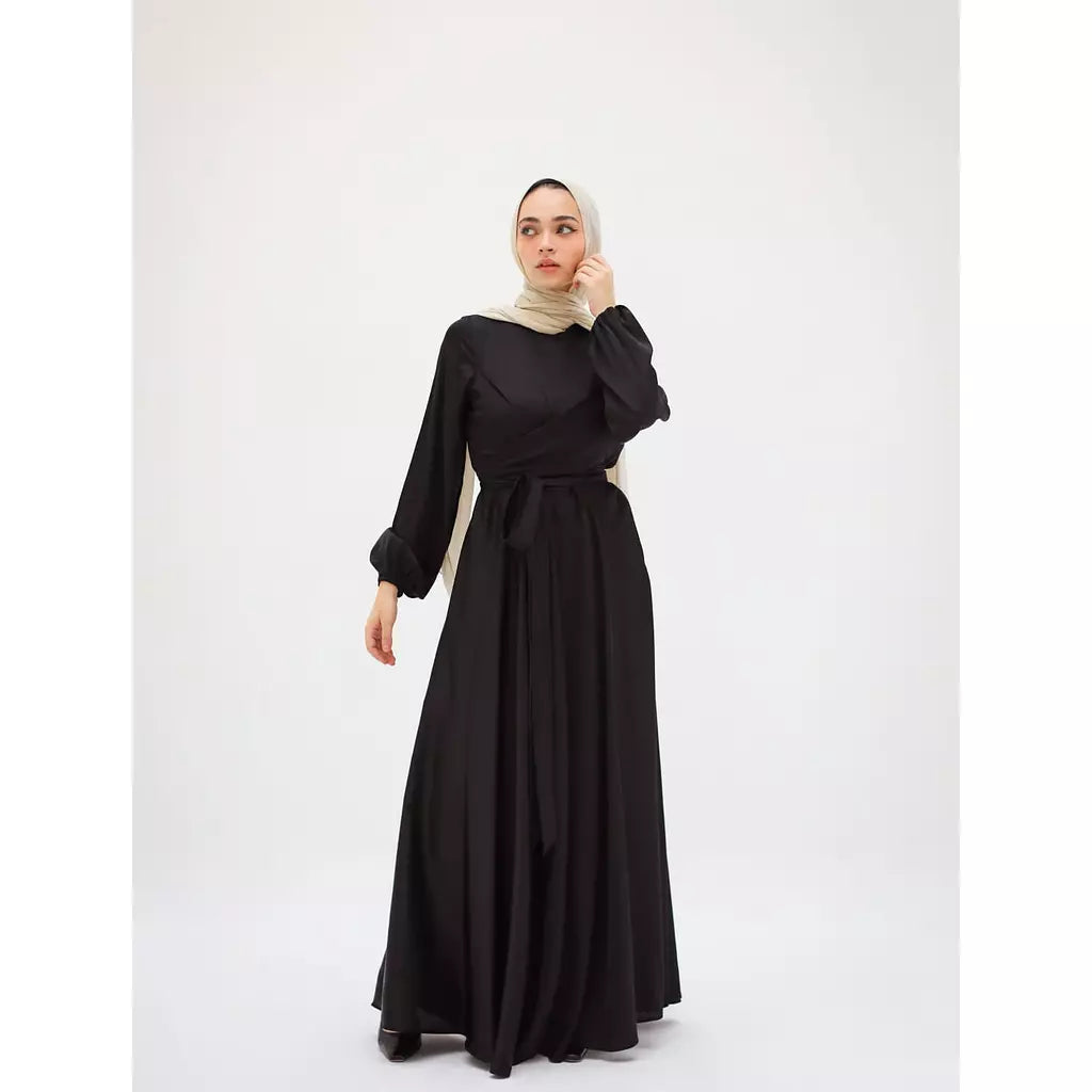 Wrap Satin Dress In Black