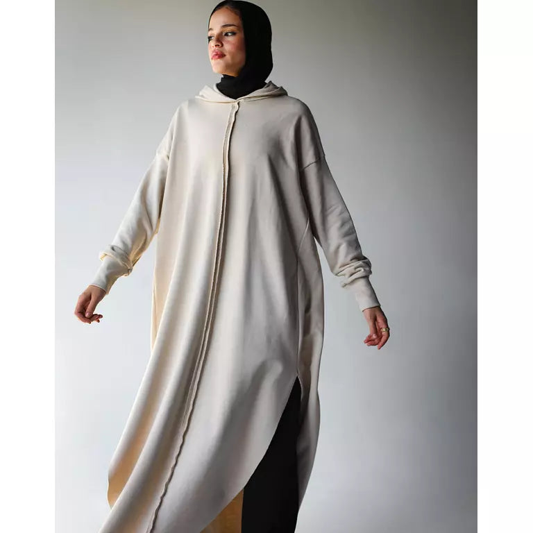 Rounded Hoodie In Beige
