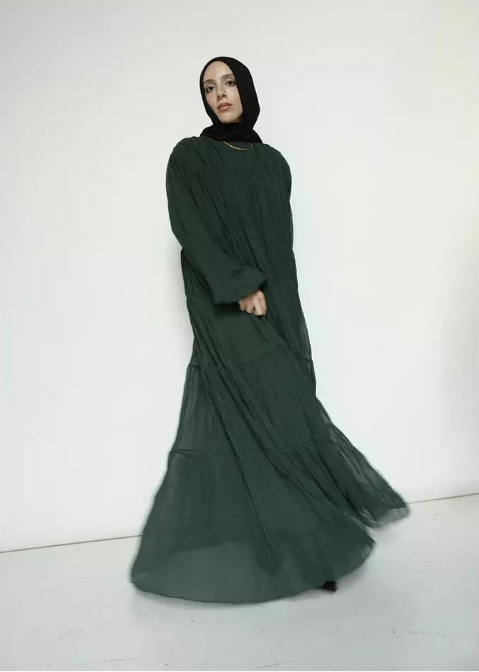 Crushed Flowy Dress in Green