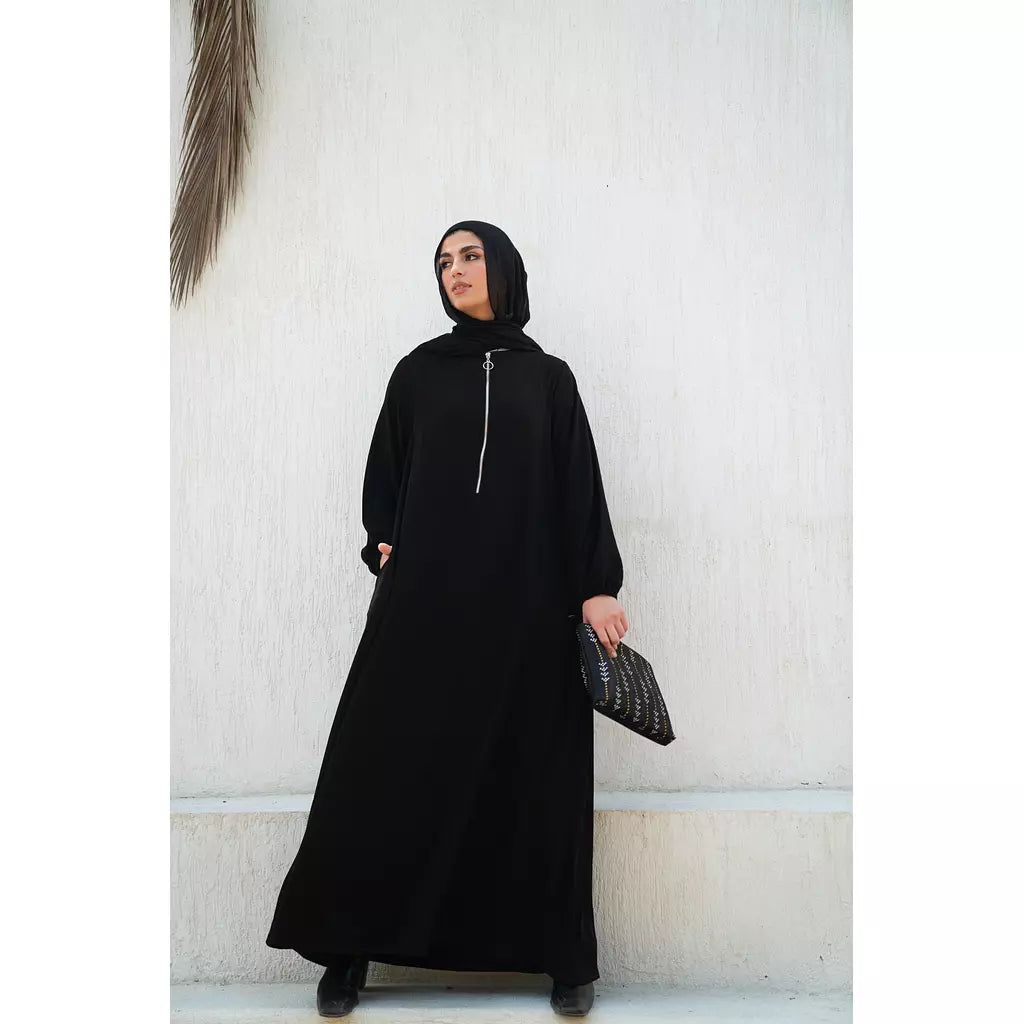 Basic Zipper Abaya In Black