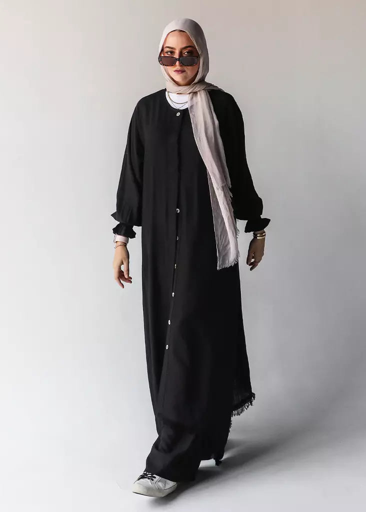 Asymmetric Linen Set In Black