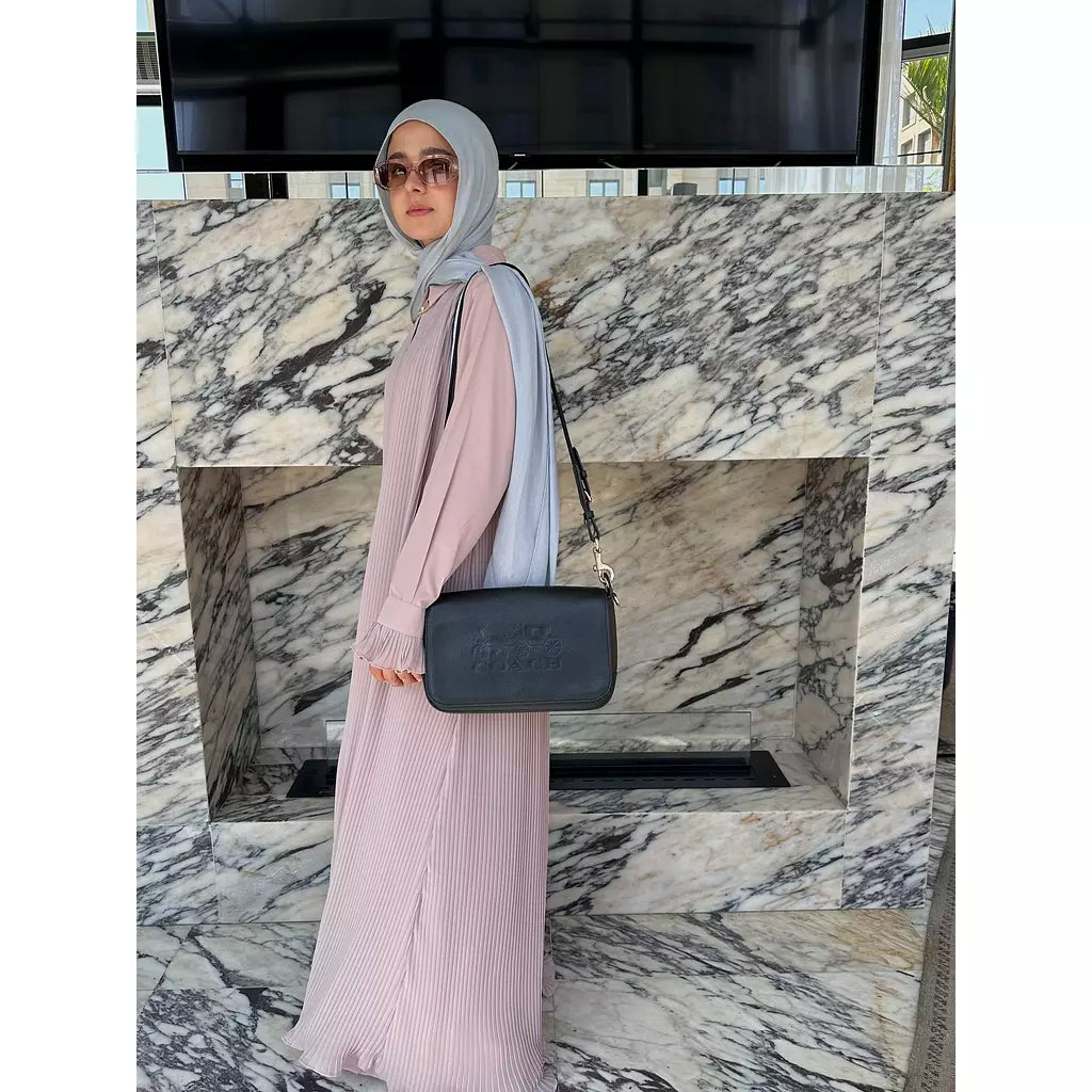 Timeless Pleated Shirt Dress in nude pink