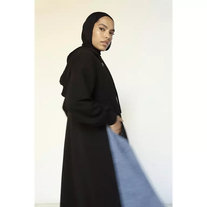 Denim-sided Hoodie Dress in Black