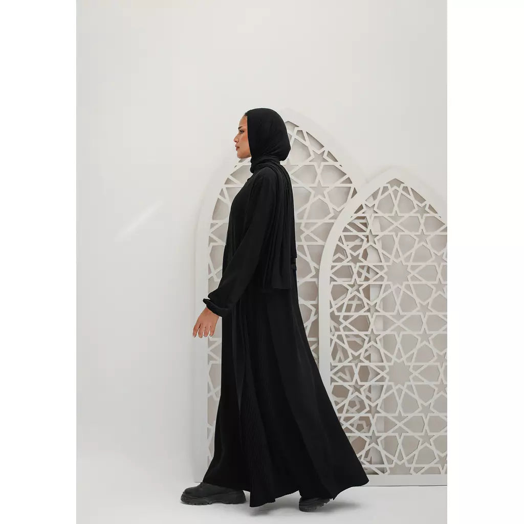 Side Pleated Abaya With Front Zipper
