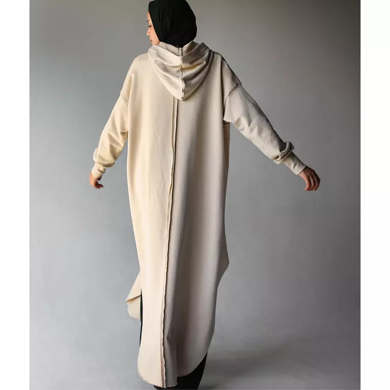 Rounded Hoodie In Beige